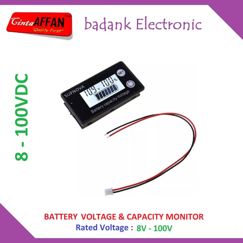Battery Voltage  Capacity Indicator 8V-100V VRLA Lithium LiFePO4 Aki